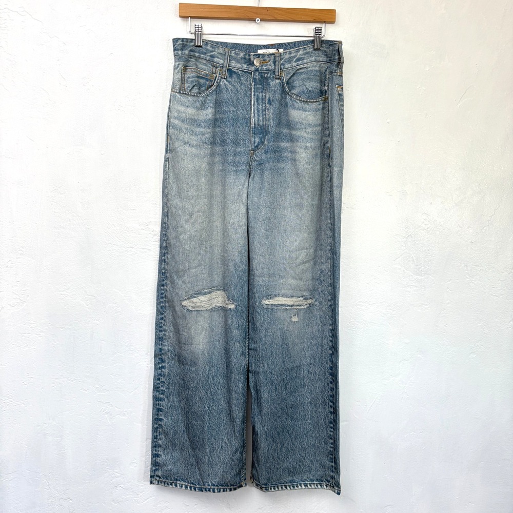 Rag and Bone Dara Liquid Miramar Pant Women Sz 27 Blue Wide Leg Photo Print New